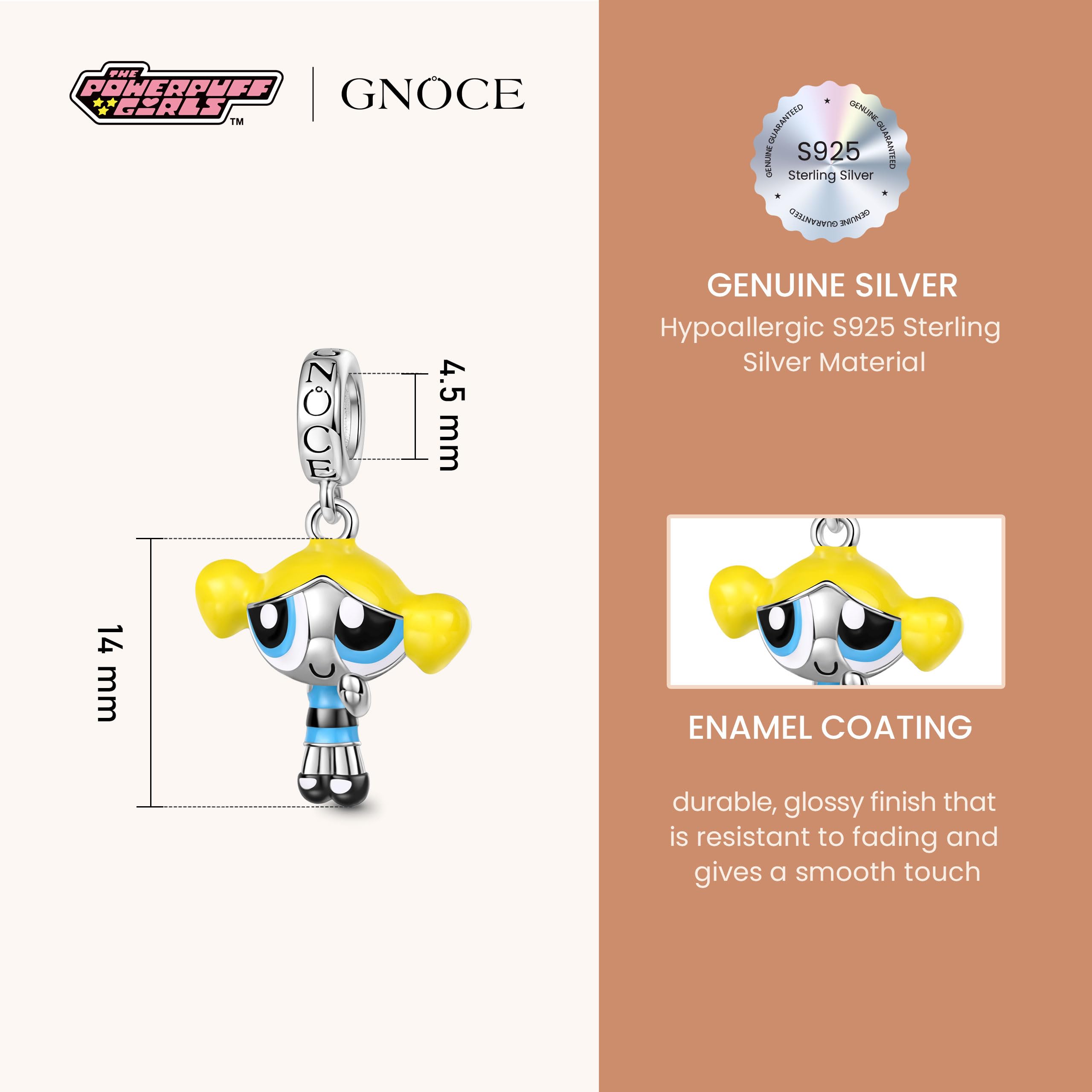 GNOCE Charm Anhänger Die Powerpuff Girls Buttercup Anhänger 925 Sterlingsilber Beads Charms für Frauen und Mädchen Schmuckgeschenk