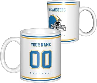 Los Angeles Coffee Mugs, Custom Football Style Travel Mug, Personalized Name and Number Coffee Cup Gifts for Men Women Youth Fans