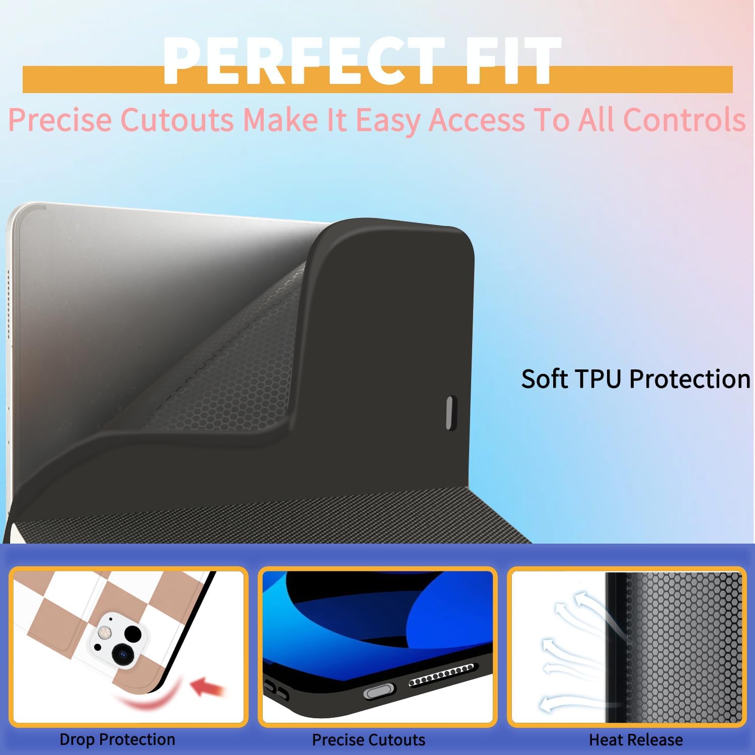 Checkerboard Case for iPad Pro 13-inch(M4) 2024,Brown Plaid Textured Folio Case with Pencil Holder Multi-Angle View Adjustable Stand Auto Wake/Sleep(Model Number:A2925/A2926/A3007) for Women