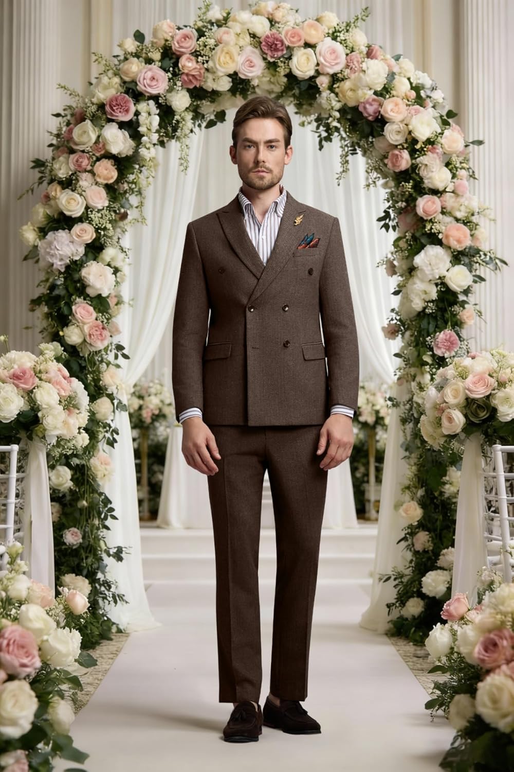 Retro Herringbone Tweed Men Suit Formal Slim Fit Double Breasted 2 Piece Suit Jacket Pants Mens Prom Wedding Tuxedo Set