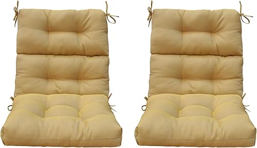 BOSSIMA Juego de 2 cojines para silla de césped con respaldo alto para patio al aire libre, esquina cuadrada copetuda, color amarillo y gris