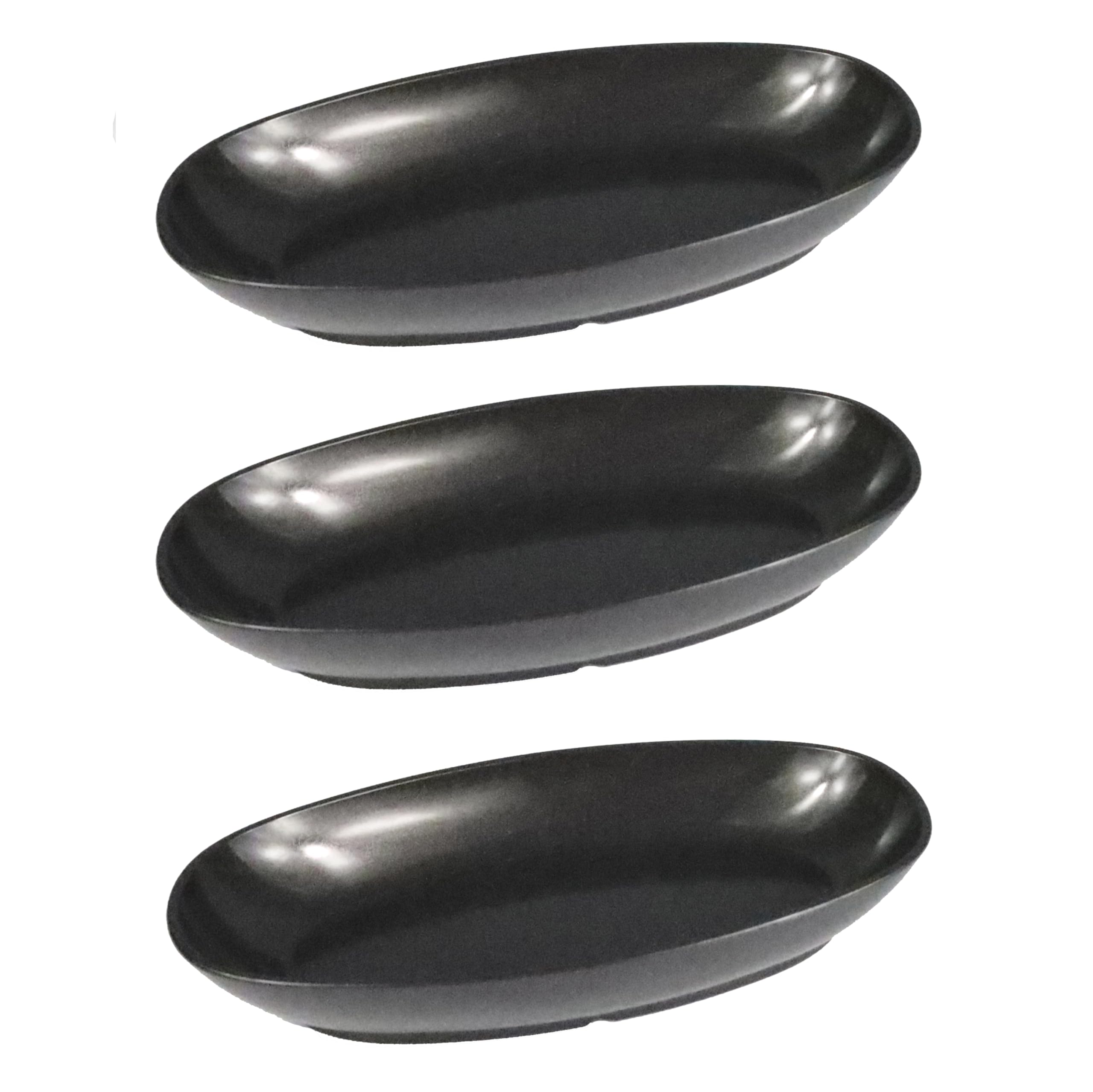 Harfield Odyssey Black Deep Oval Small Plates Pack of 3 300ml Food Platter Virtually Unbreakable Polycarbonate Plastic
