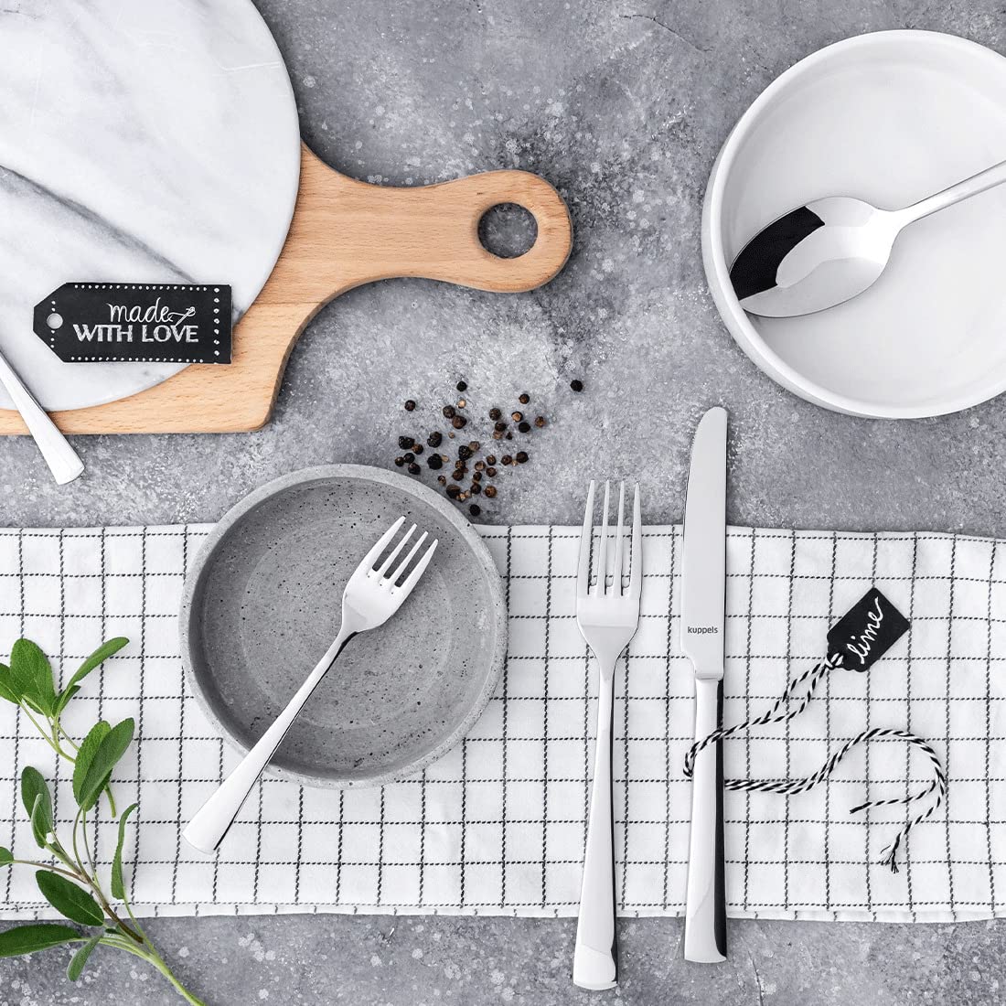 Kuppels Besteck-Set FLAIR 60-tlg, 12 Personen, Edelstahl, spülmaschinenfest | Wellenschliff-Messer, spülmaschinenfest, rostfrei, 13/0-Klingenstahl, zeitlos klassisches Besteck-Design