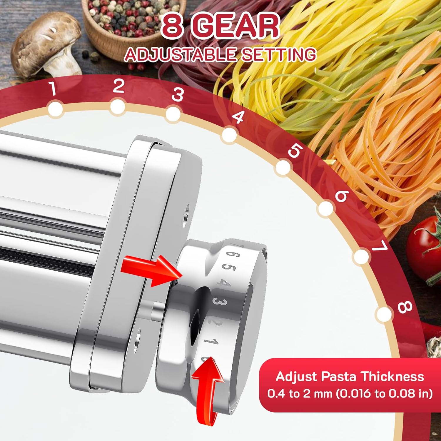 Pasta Attachment for KitchenAid Mixer, Includes Pasta Sheet Roller, Spaghetti Fettuccine Cutter, 3Pcs for Pasta Attachment by HOZODO