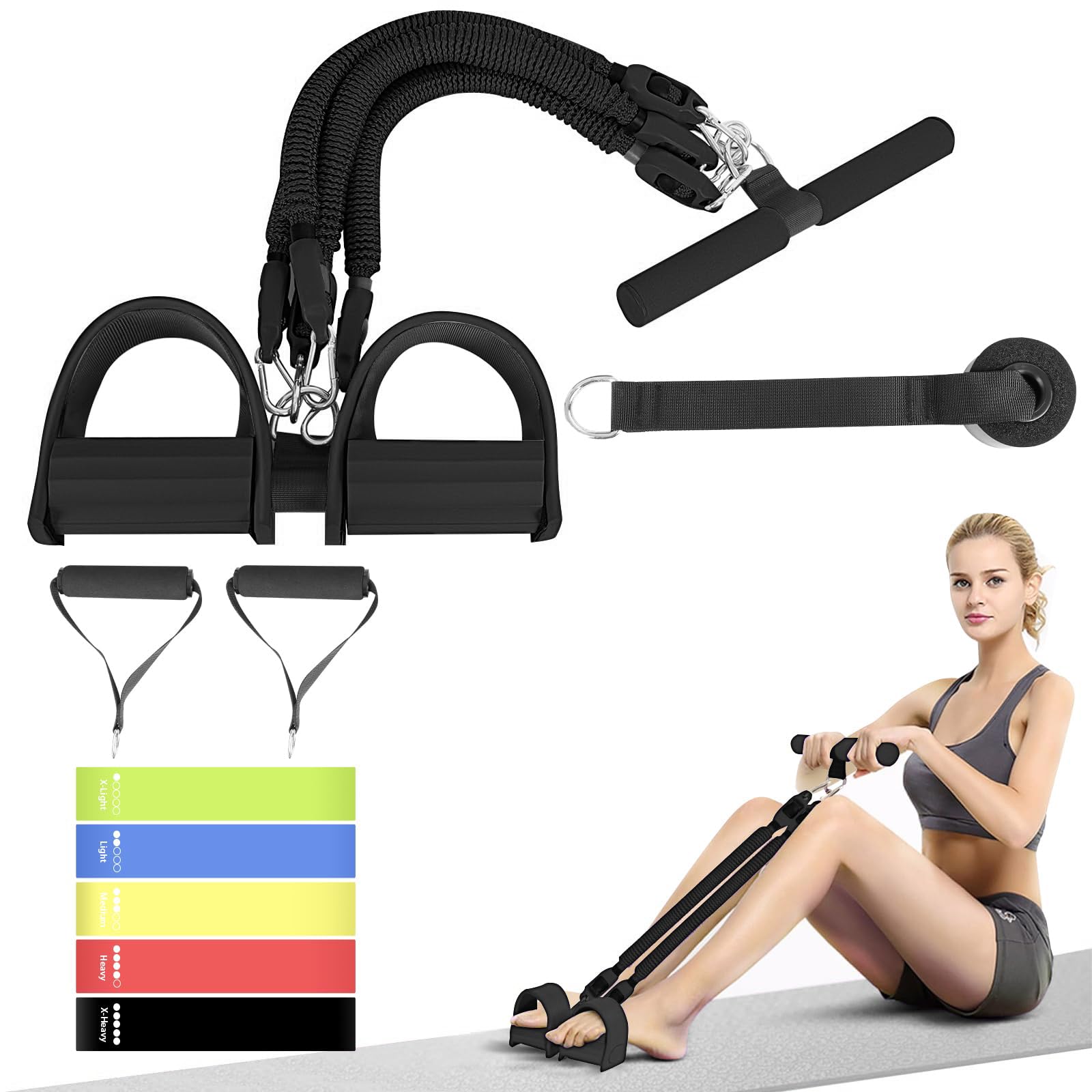 2026 Upgrade Pedal-Widerstandsband Lila, 4-Schlauch elastisches Sit-Up-Zugseil für Damen und Herren, Pedal-Zuggerät für Krafttraining