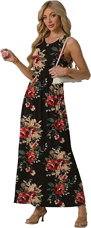 GRECERELLE Women's Summer Sleeveless Casual Long Tank Maxi Dress with Pockets (XS-3XL)