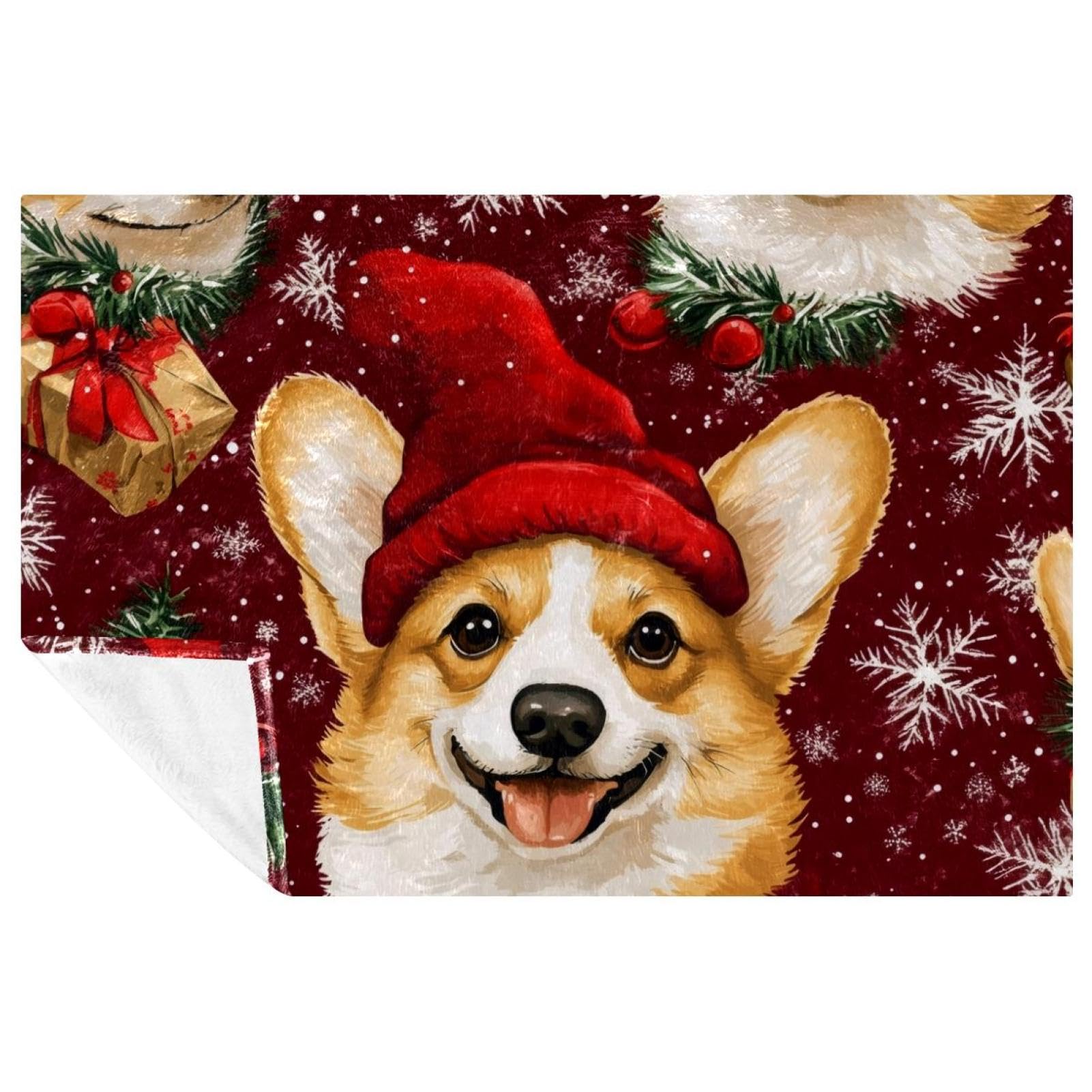 Couverture chaude Santa Corgi anti-froid pour canapé, camping et lit