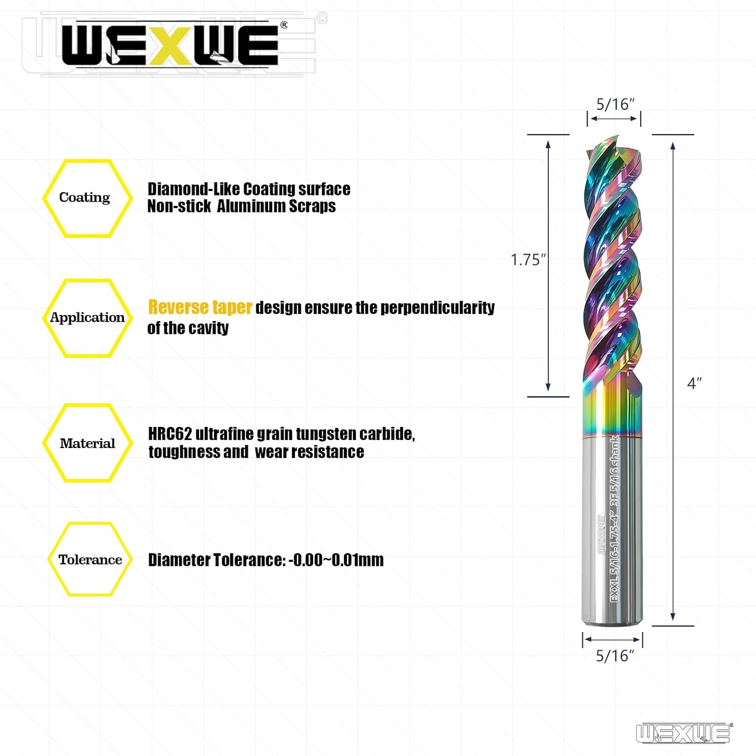 Tools 5/16” Extra Long Carbide Square End Mill for Aluminum, Copper Alloy, Plastic, 4" Overall Length End Mill Bits, 3 Flute HRC 62 Deg DLC Coating, CNC Router Bits 5/16 Shank (5/16-4" 2PCS)