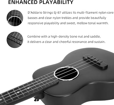 TOM 23 Inch Carbon Fiber Concert Ukulele Beginner Kit (Black)