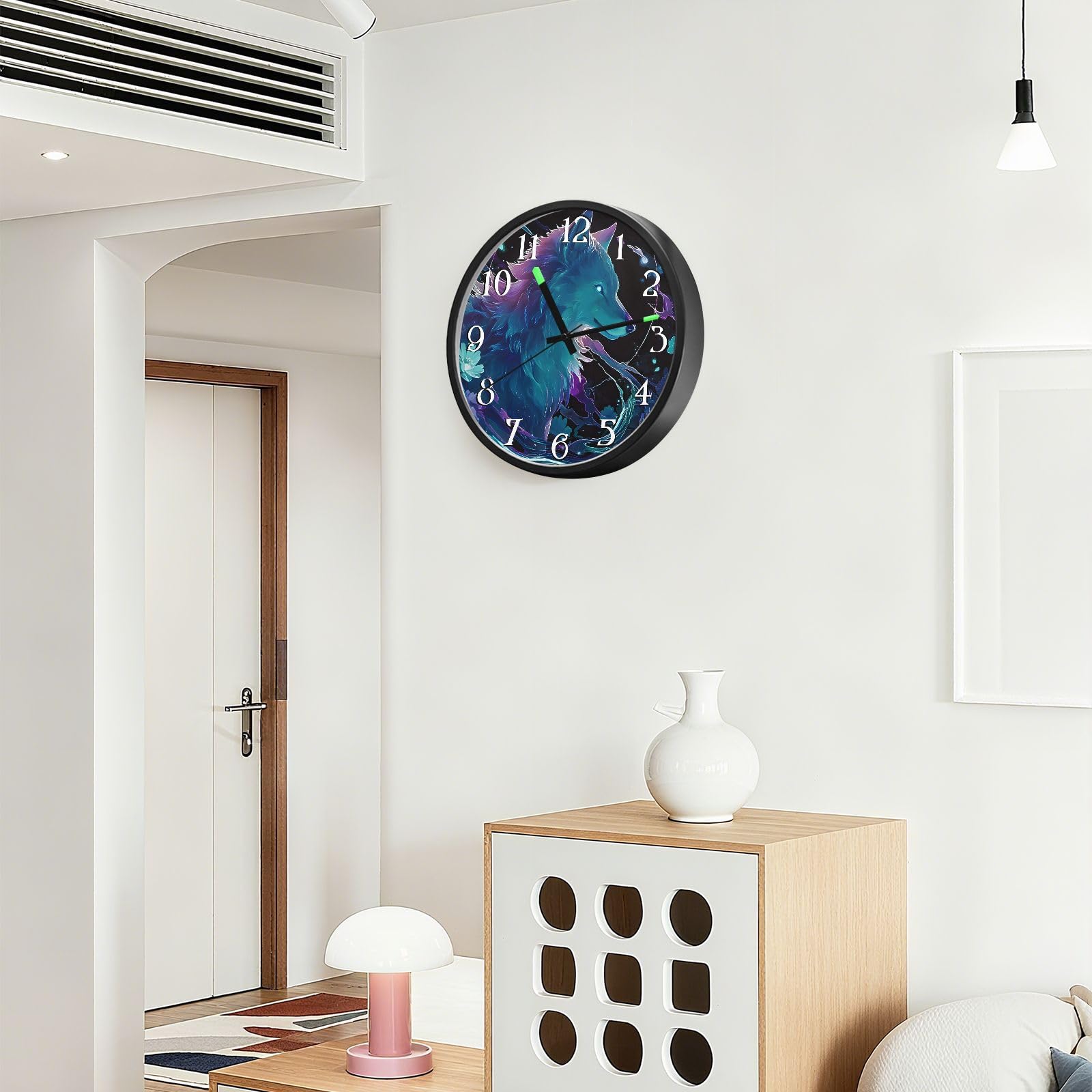Mnsruu Reloj de pared luminoso holográfico azul galaxia reloj de dormitorio funciona con pilas, reloj silencioso que brilla en la oscuridad, para sala de estar, cocina, 12 pulgadas