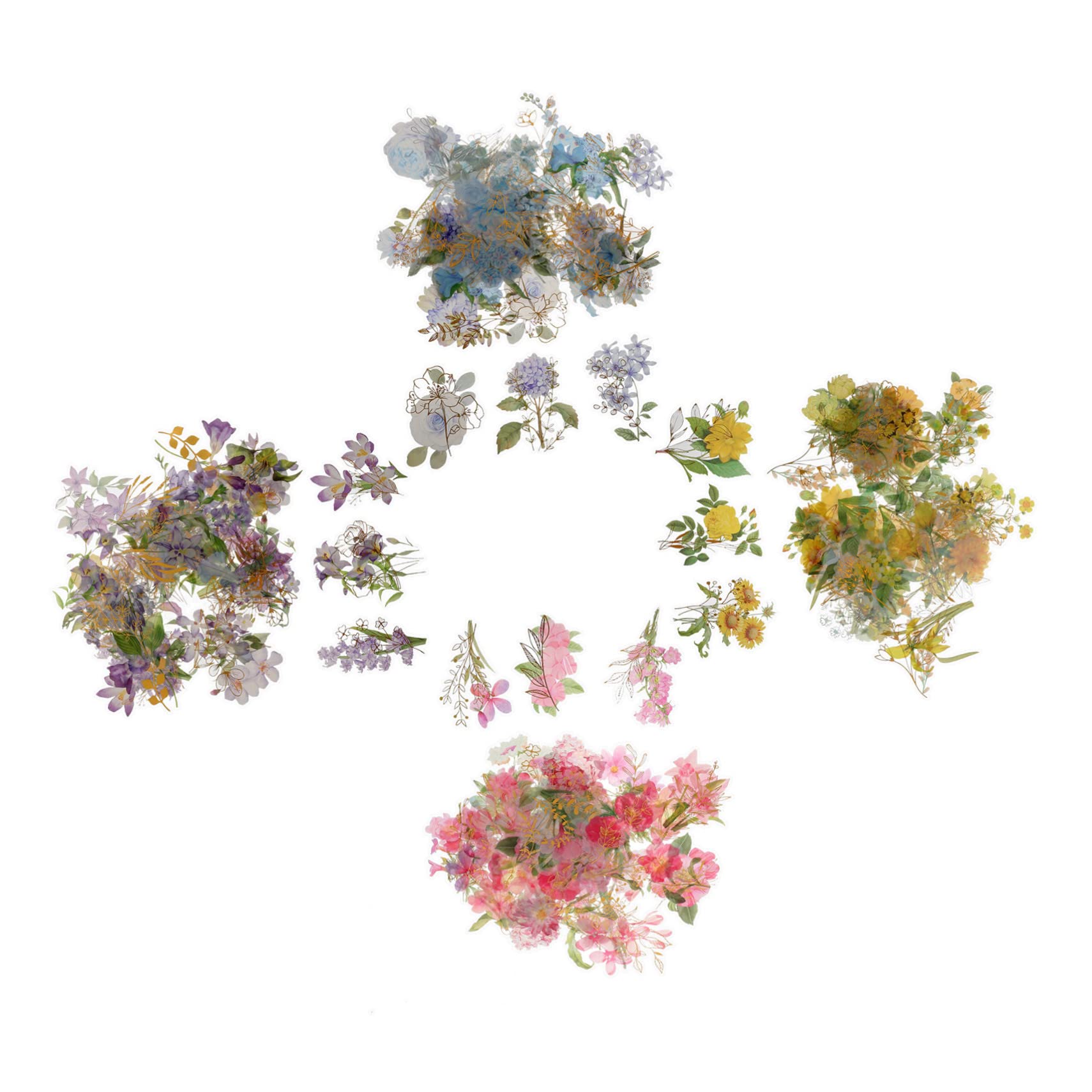 TEHAUX 480piezas Pegatinas De Flores Aesthetic Impermeables Para Scrapbooking De Para Manualidades y Tarjetas