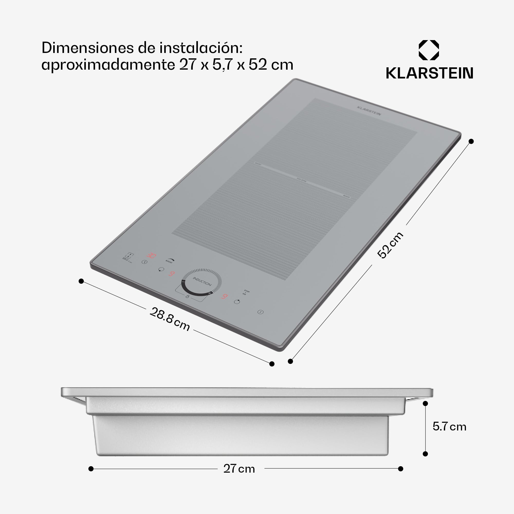 Klarstein Placa Induccion Eléctrica, 3500W, Vitrocerámica Inducción Eléctrica de 2 Fuegos, Placas de Cocción de Sobremesa, Control Táctil, Placas de Cocción de Inducción, Eléctricas para Cocinar
