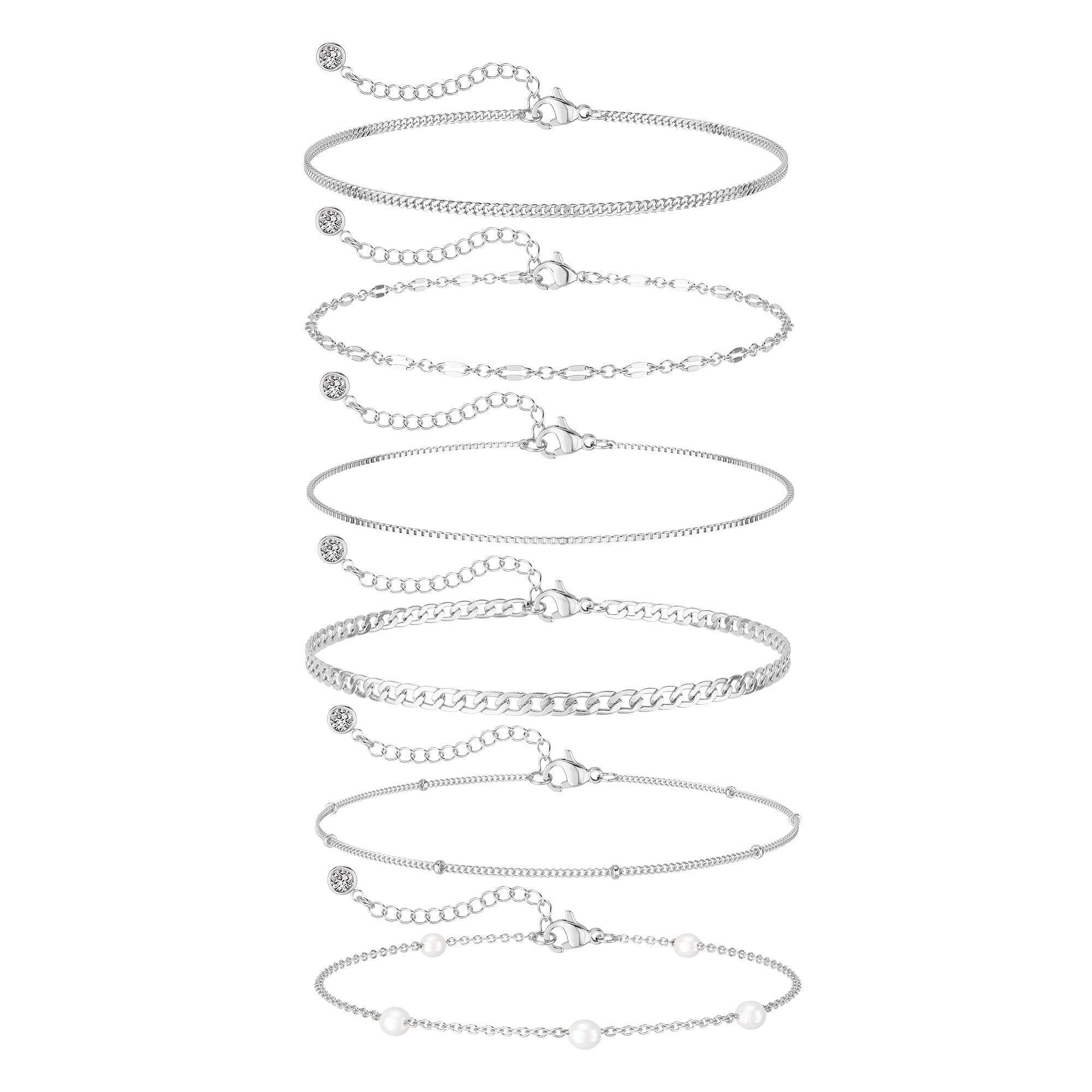 MBW Silver Plated Bracelets for Women, Dainty Silver Bracelets for Women Set Bracelet Stack Waterproof Jewelry for Women Trendy Minimalist Simple Small Thin Bracelet Set for Women Teen Gift