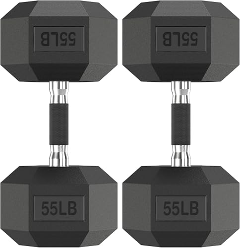 Miniatura 45 de Juego de 2 mancuernas hexagonales de 2.5 a 65 libras con revestimiento de goma, mancuernas para ejercicio y fitness, peso de mano para entrenamiento
