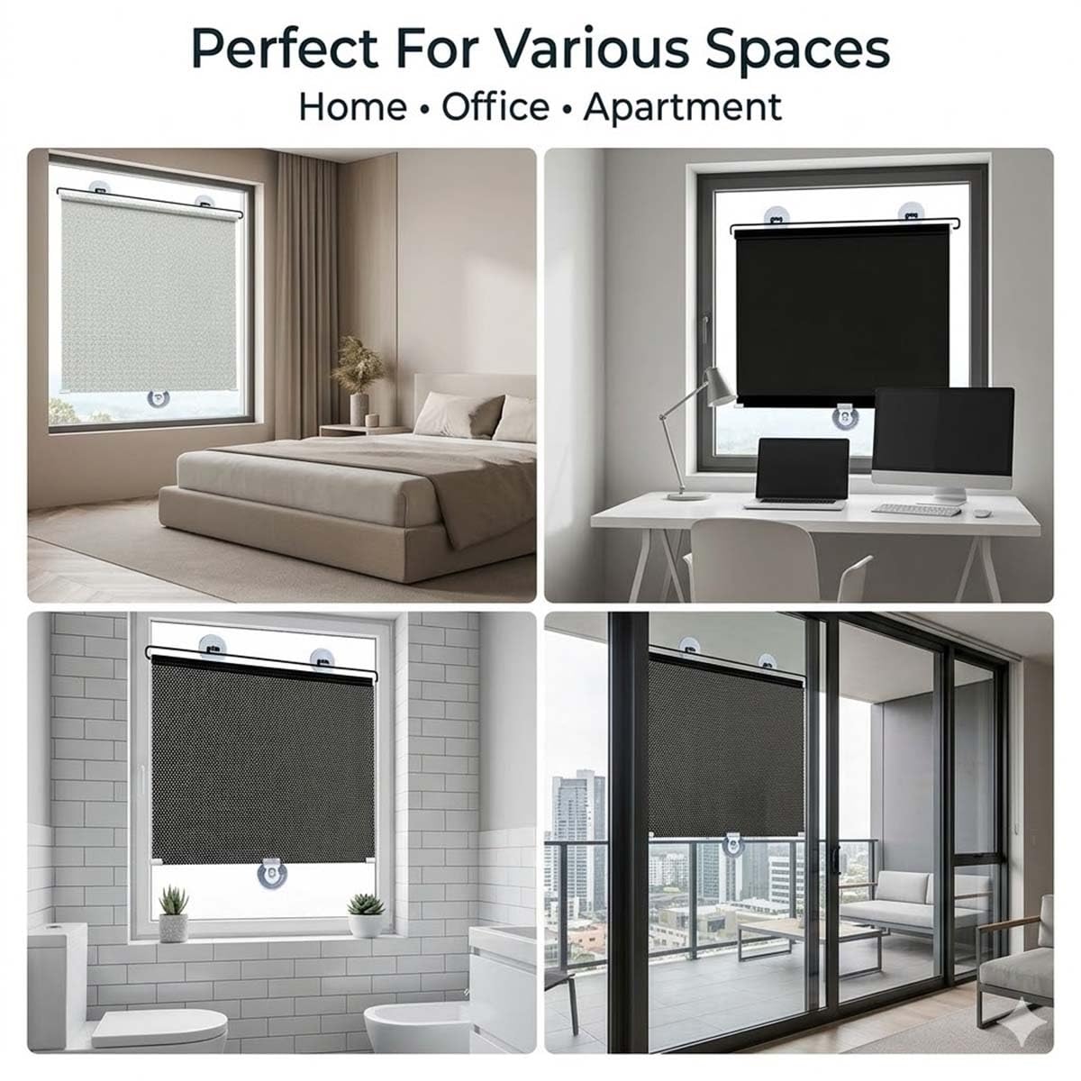 Rollo Ohne Bohren，Saugnapf-Rollladen, Verdunkelungsrollo Breite 30 35 40 45 50 55 60 65 70 80cm Einziehbarer Sichtschutz Temporäre Jalousien Für Fenster Büro Auto(Schwarz,W80xH175cm)