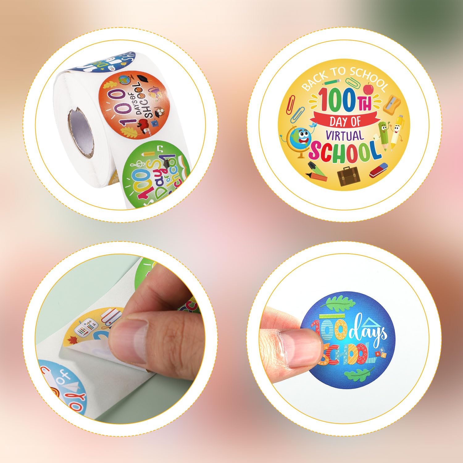 500pcs 100 Days of School Stickers, 1.5in Cute 100th Day Smarter Tags Decals Roll Colorful Teacher Incentive Reward Motivational Stickers for Kids Students Kindergarten School Class Party Decoration