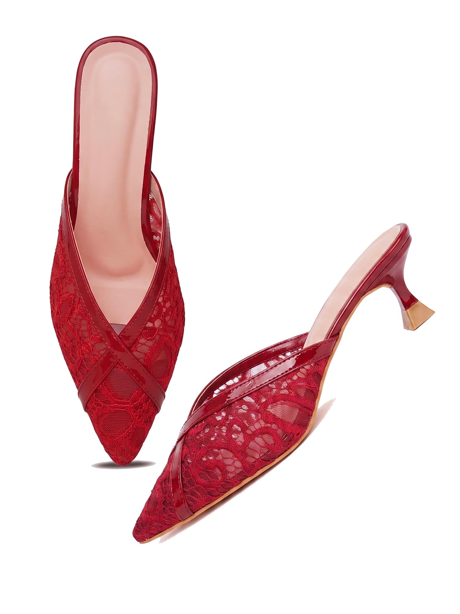 Elegant Mesh Pointed Toe Kitten Heels for Women | Cushioned Slip-On Mules Sandals | Office & Casual Comfort-picture-42