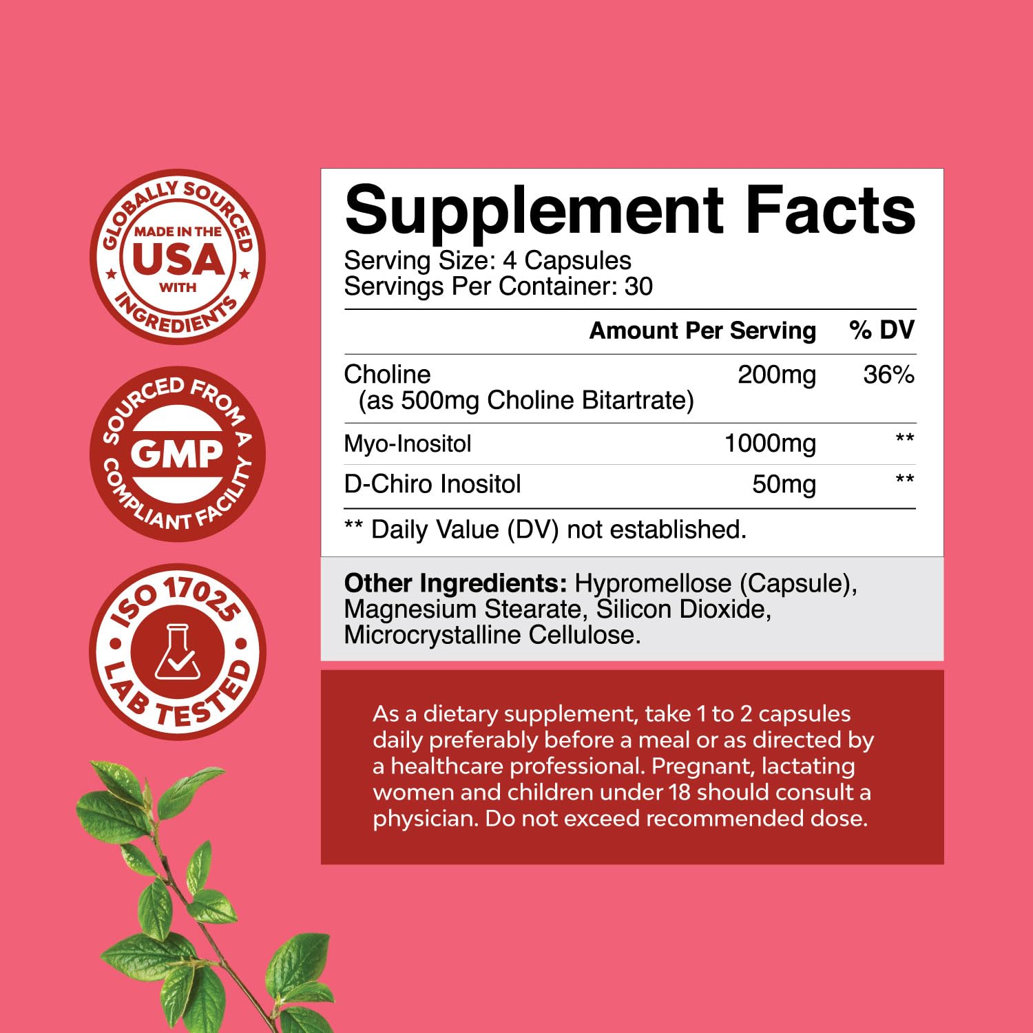 Myo Inositol & D-Chiro Inositol Supplement for Women with Choline - 120ct — Amazon image 7