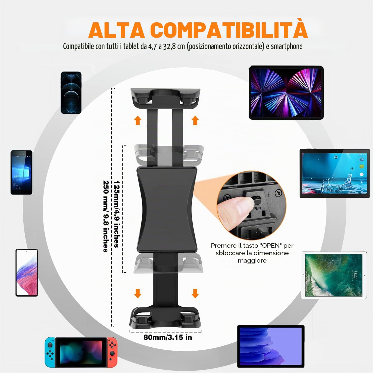 Tendak Supporto Tablet per Cyclette, Spinning e Bicicletta - Collo di Cigno Robusto e Flessibile per iPad, iPad Pro, Mini, Air e Altri Tablet 4.7-12.9"