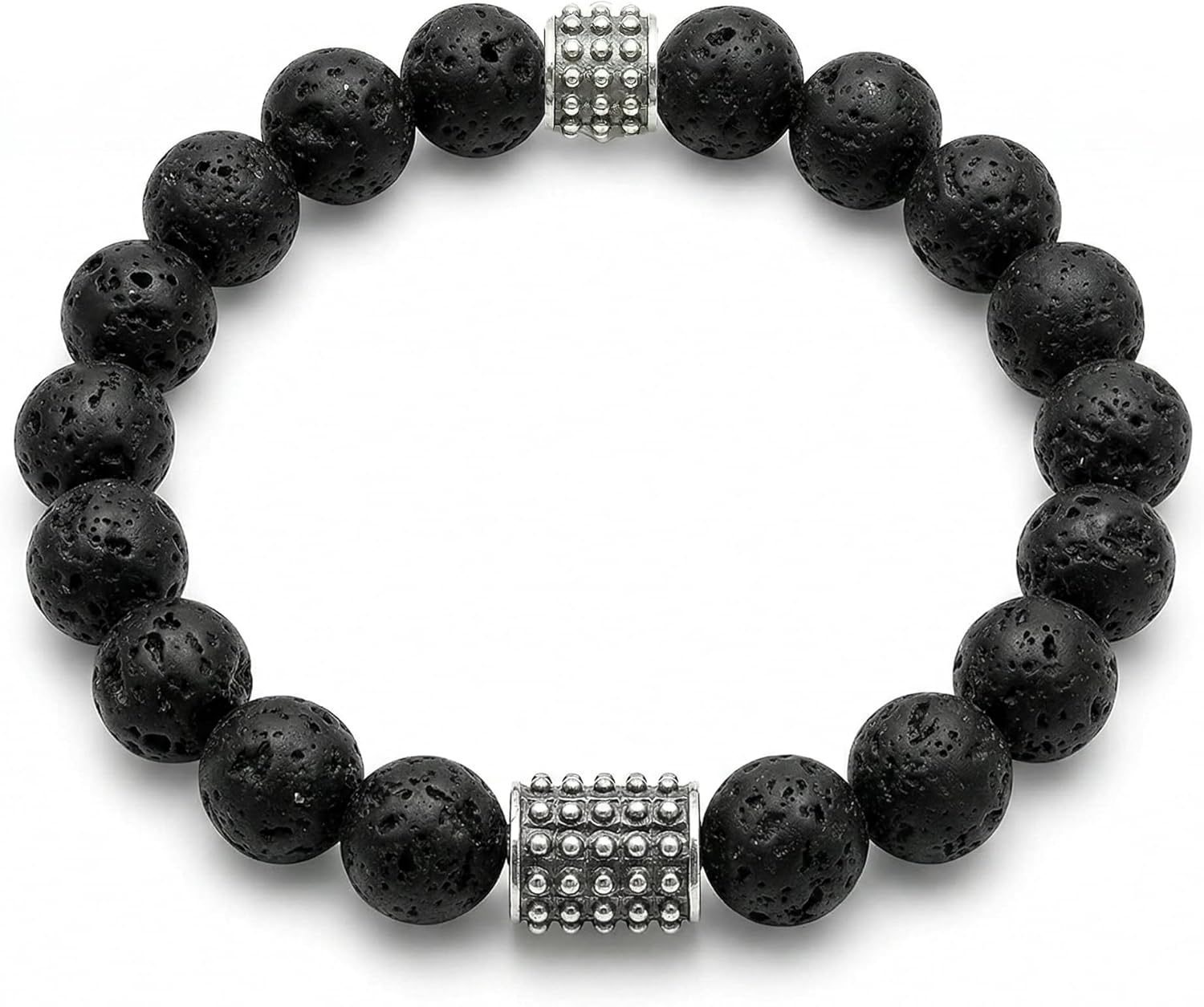 Kartini Studio Volcanic Lava and Sterling Silver Bracelet, Men's Lava Stone Bracelet, Quality Bead Jewelry for Man