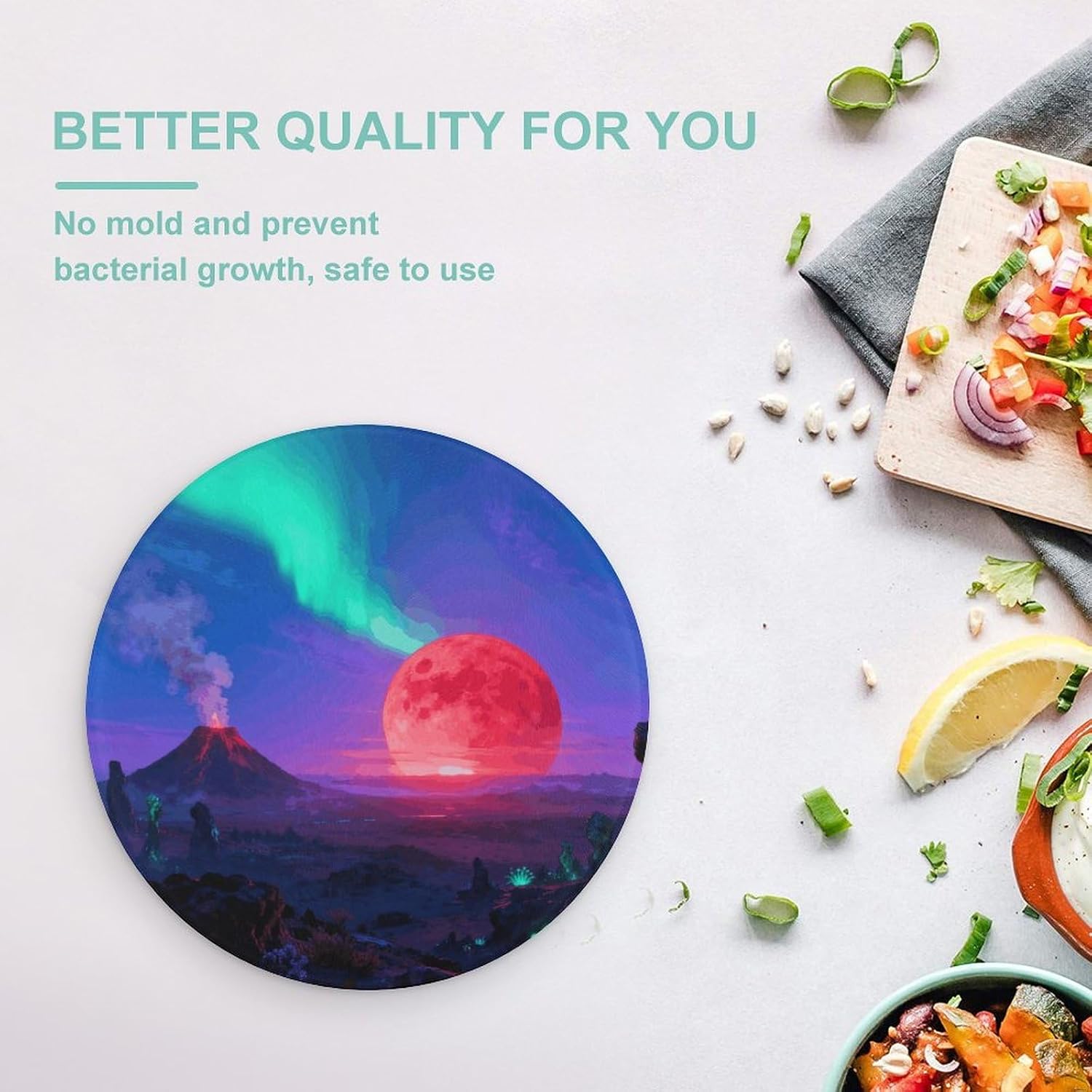 Sunset Glow Chopping Block Tempered Glass Cutting Board Mats Round Countertop Cutting Boards Sturdy Charcuterie Boards for Bar Cheese Board Snack Tray