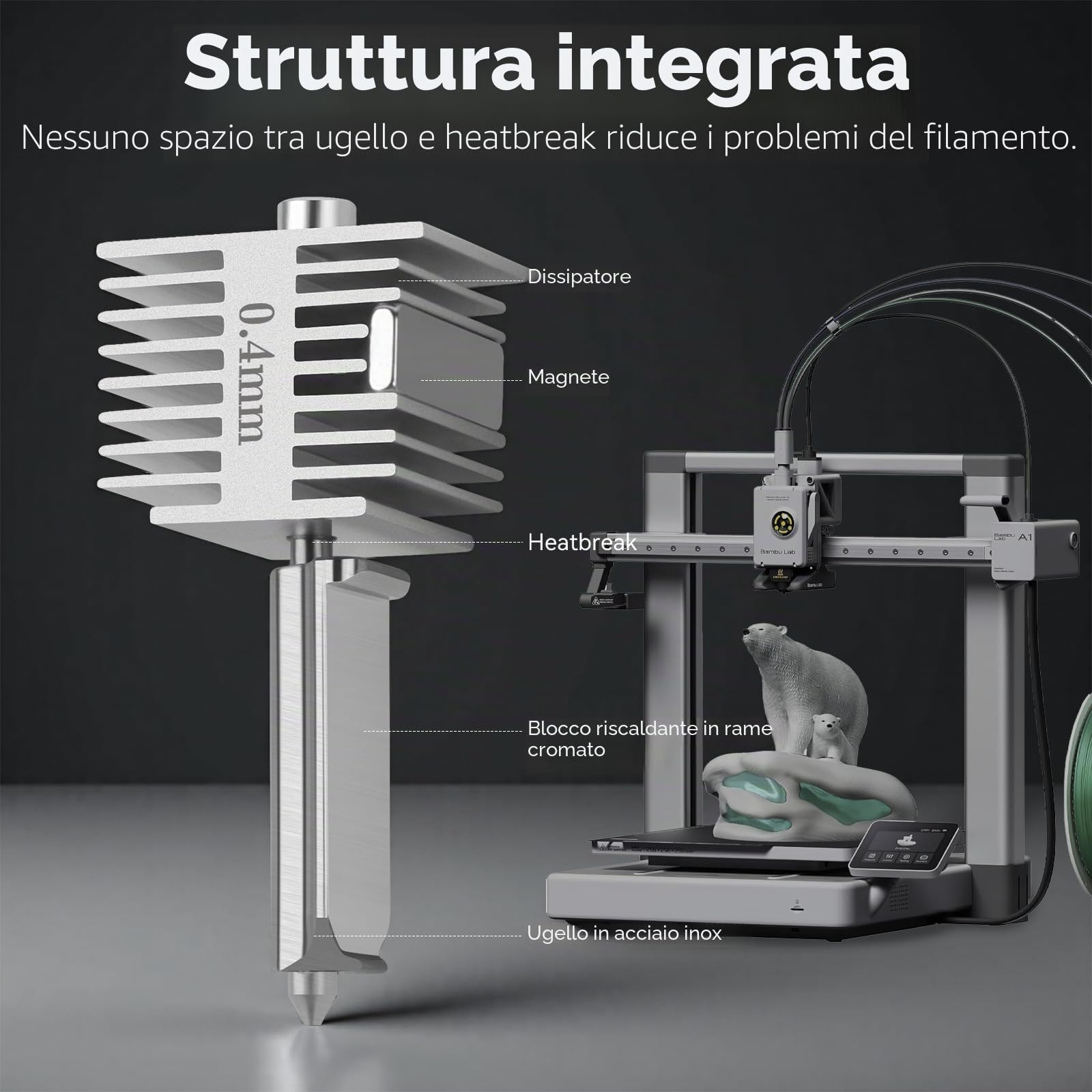 Aggiornamento A1/A1 Mini Quick-Swap Hotend 0.4mm Acciaio Inox Ugello Alta Velocità & Alta Temperatura Struttura Integrata con Copertura in Silicone Compatible with Bambu Lab A1/A1 Mini Stampante 3D