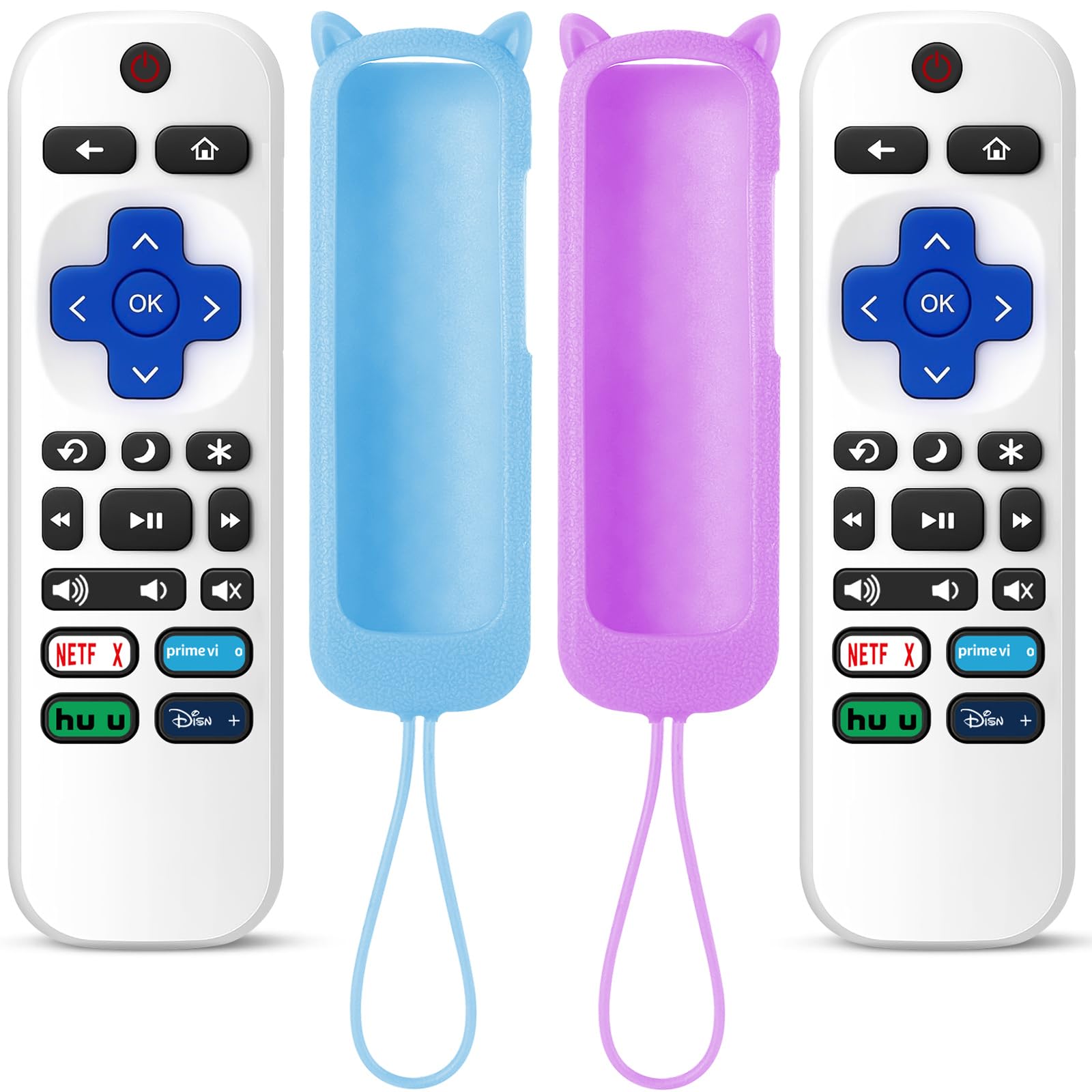 Photo 1 of (Pack of 2) ONEBOM White Replacement Remote for Roku TV with Soft Protective Silicone Cover(Glow in The Dark), Universal Remote for TCL/Hisense/Onn/Element/Sharp/Philips Roku Smart TV