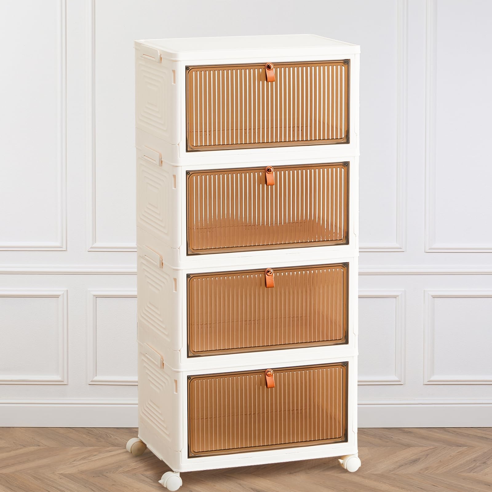 4-Tier Stackable Plastic Storage Bins with Lids, 23QT Foldable with ...