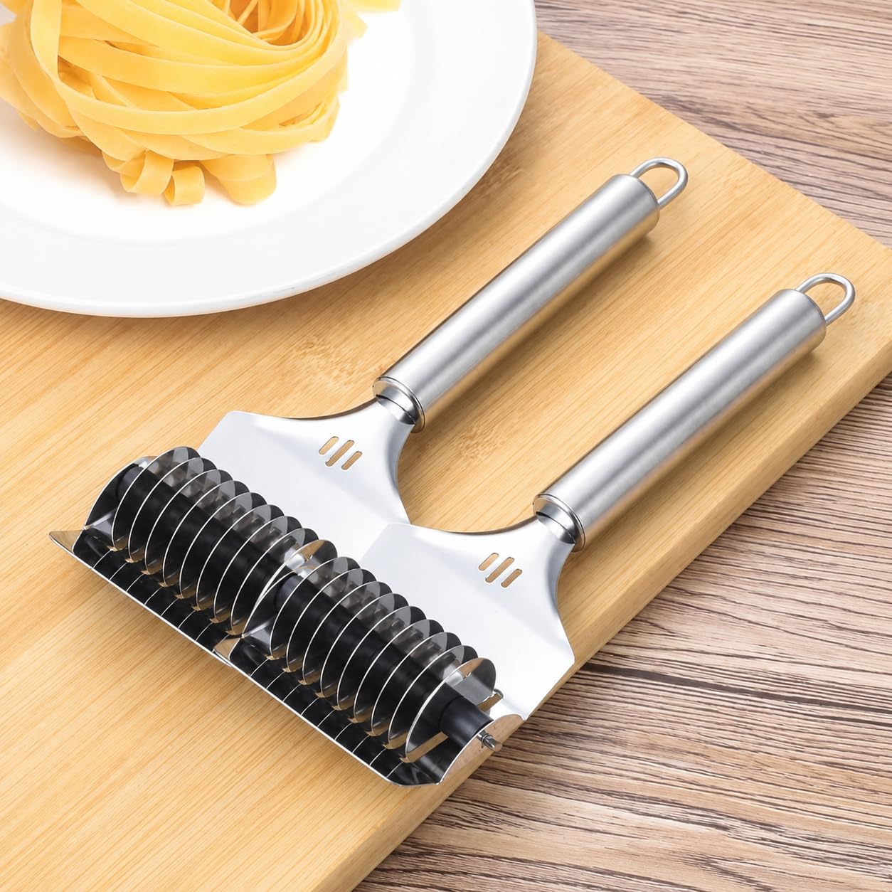Noodle Maker Roller Stainless Steel Cutter for Pasta & Dough | Multi Blade Noodle Cutting Tool | Kitchen Pasta Cutter for Homemade Noodles, Lasagna, Ravioli & Baking [Pack of 2]-image-0