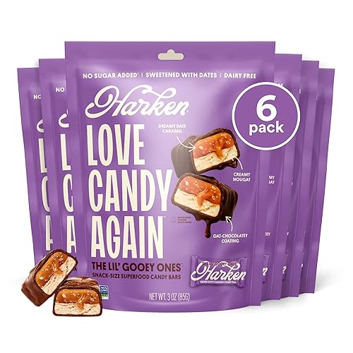 Harken Sweets  The Lil' Gooey Ones Mini barras de caramelo bocadillo de turrón de chocolate vegano con caramelo de dátiles  A base de plantas, apto