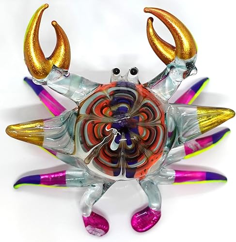 Miniatura 3 de Figuras de cangrejo grande de animales pintados a mano, arte de vidrio soplado, adornos de oro W22k, regalo coleccionable para decorar 6 pulgadas,