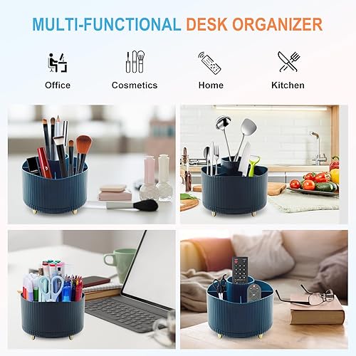 Miniatura 6 de idolpack Paquete de 2 soportes para lápices para escritorio, 5 ranuras giratorias de 360, organizadores de bolígrafos de escritorio para escritorio,