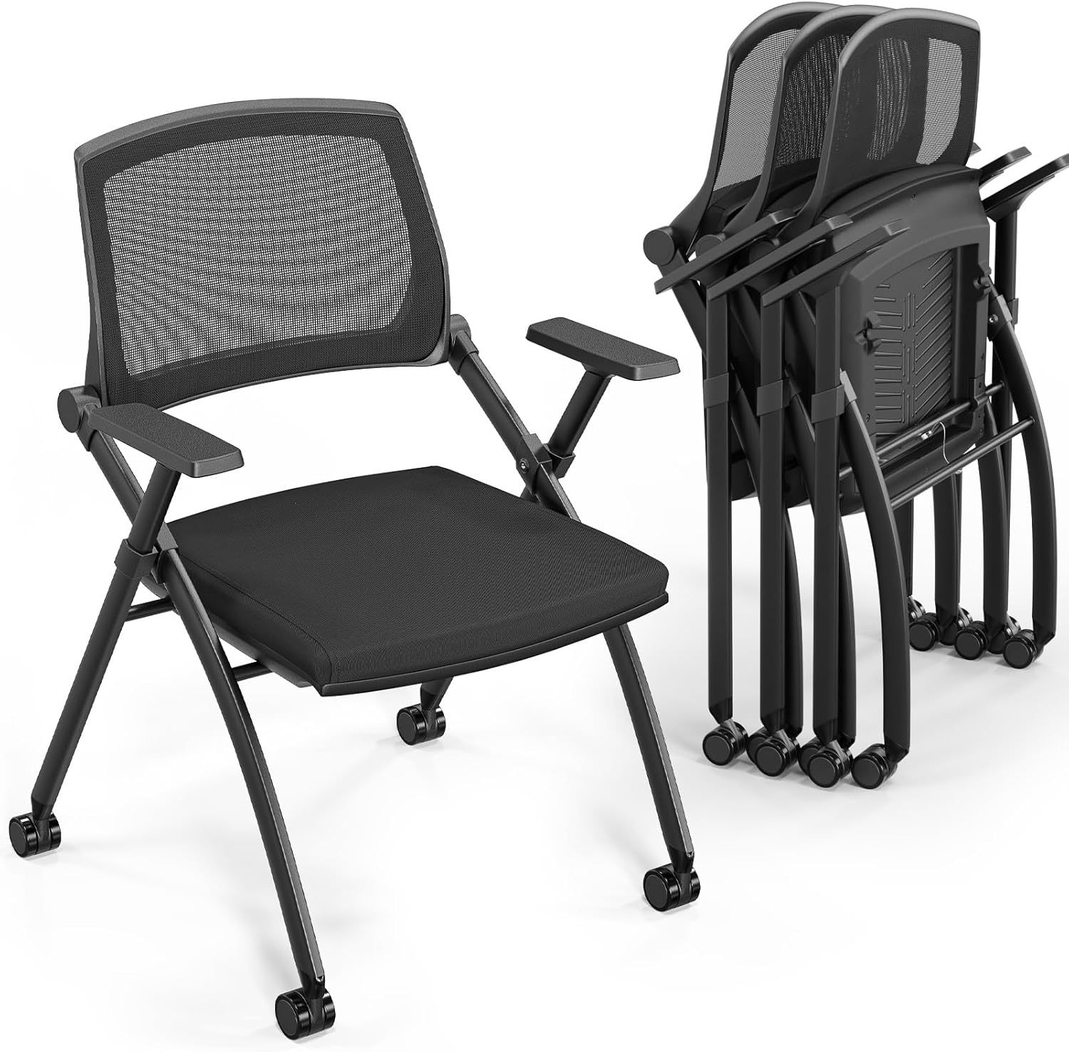 VINGLI 4 Pack Stackable Conference Room Chairs with Wheels, Folding Office Chair