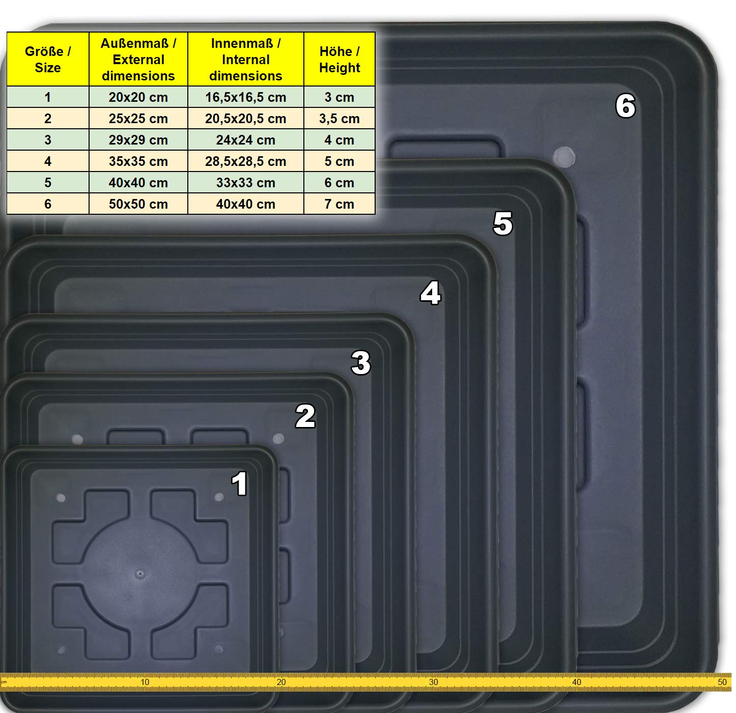 Geli Nora Set Vaso E Sottovaso Rettangolare In Plastica - Vari Colori E Dimensioni - Con Fori Di Scarico - 4