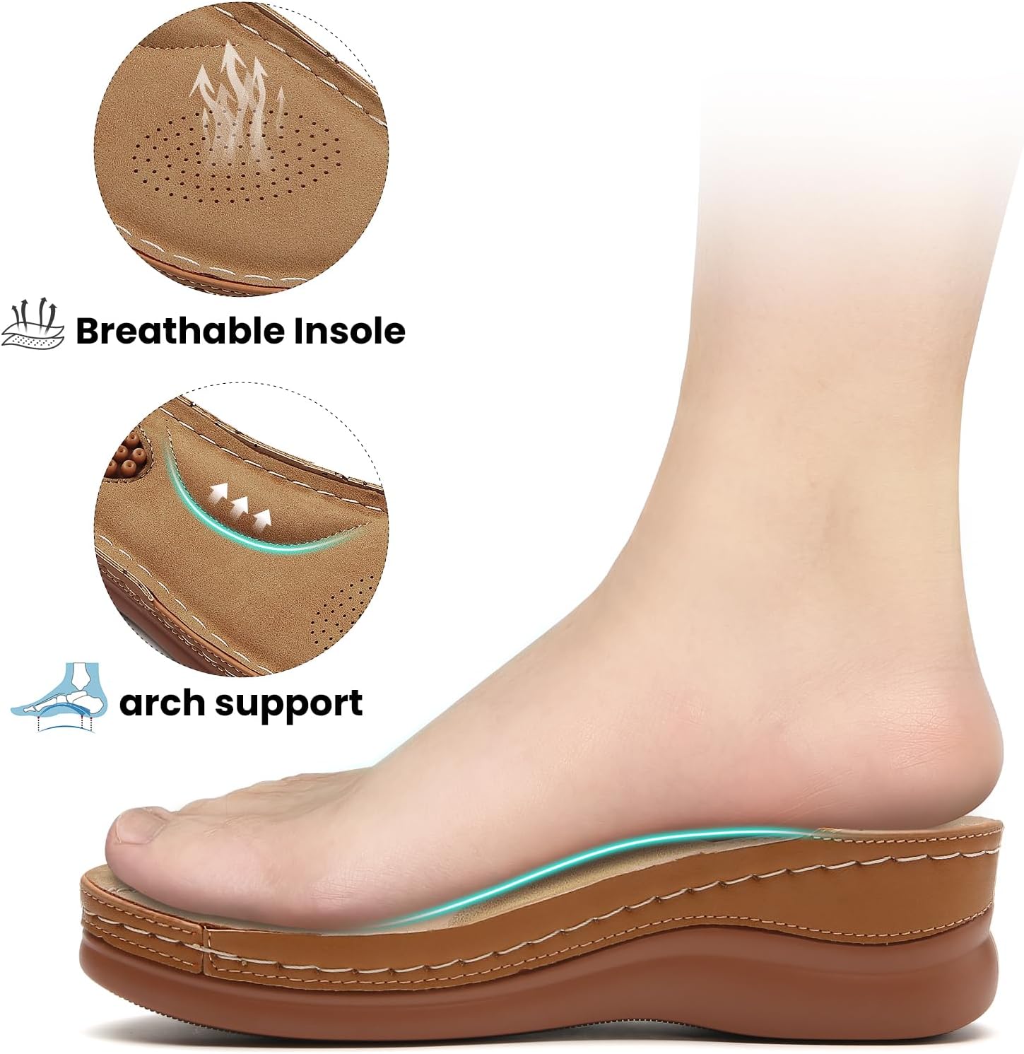 Tilocow Women's Wedge Sandals: Comfortable Orthopedic Ladies' Flip Flops, Dressy Summer Casual Walking Wedge Shoes - Image 3