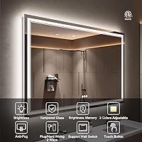 Vista 2 de Espejo de baño LED de 55 x 36 pulgadas con luces, retroiluminado y frontal iluminado para pared, espejo de tocador LED antiempañamiento regulable