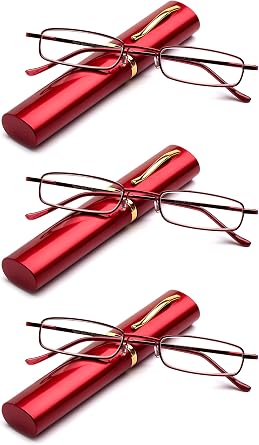 Pocket Tube Reading Glasses Ultra Slim Compact Unisex Light Weight Reading Glasses w/Portable Pocket Clip Aluminum Case
