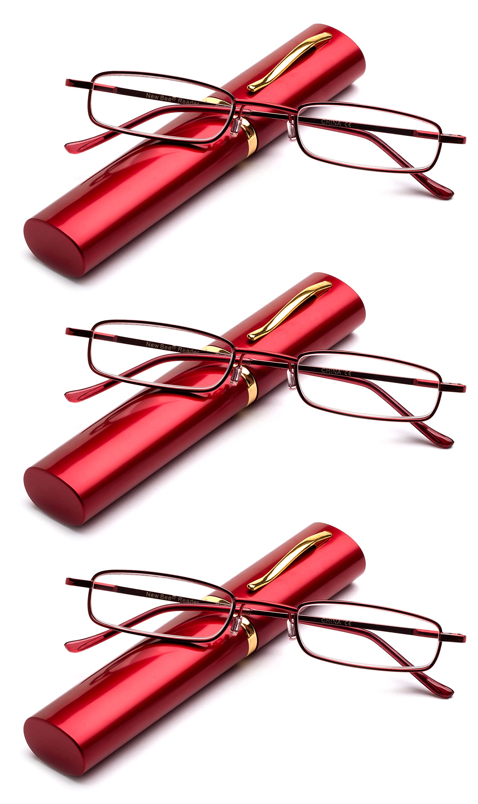 Newbee Fashion -'Pocket' Spring Temple Reading Glasses w/Portable Pocket Clip Aluminum Case