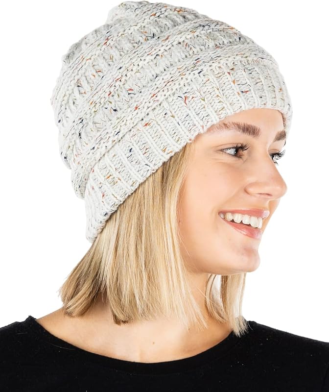 Gorro de punto de confeti para mujer – Gorros bonitos y holgados de colores, gorros de invierno tejidos con cable para mujer, moda acogedora