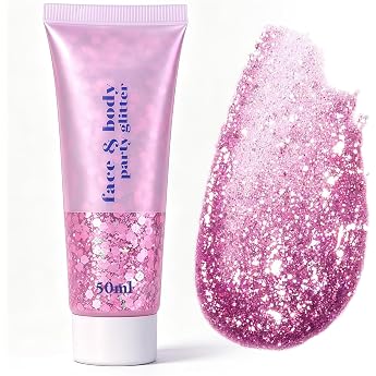 Pink Glitter Gel - Glitter Face Chunky Glitter Gel & Liquid Eyeshadow with Sequins Sparkling Body Lotion for Face Hair Lips Nails & Body