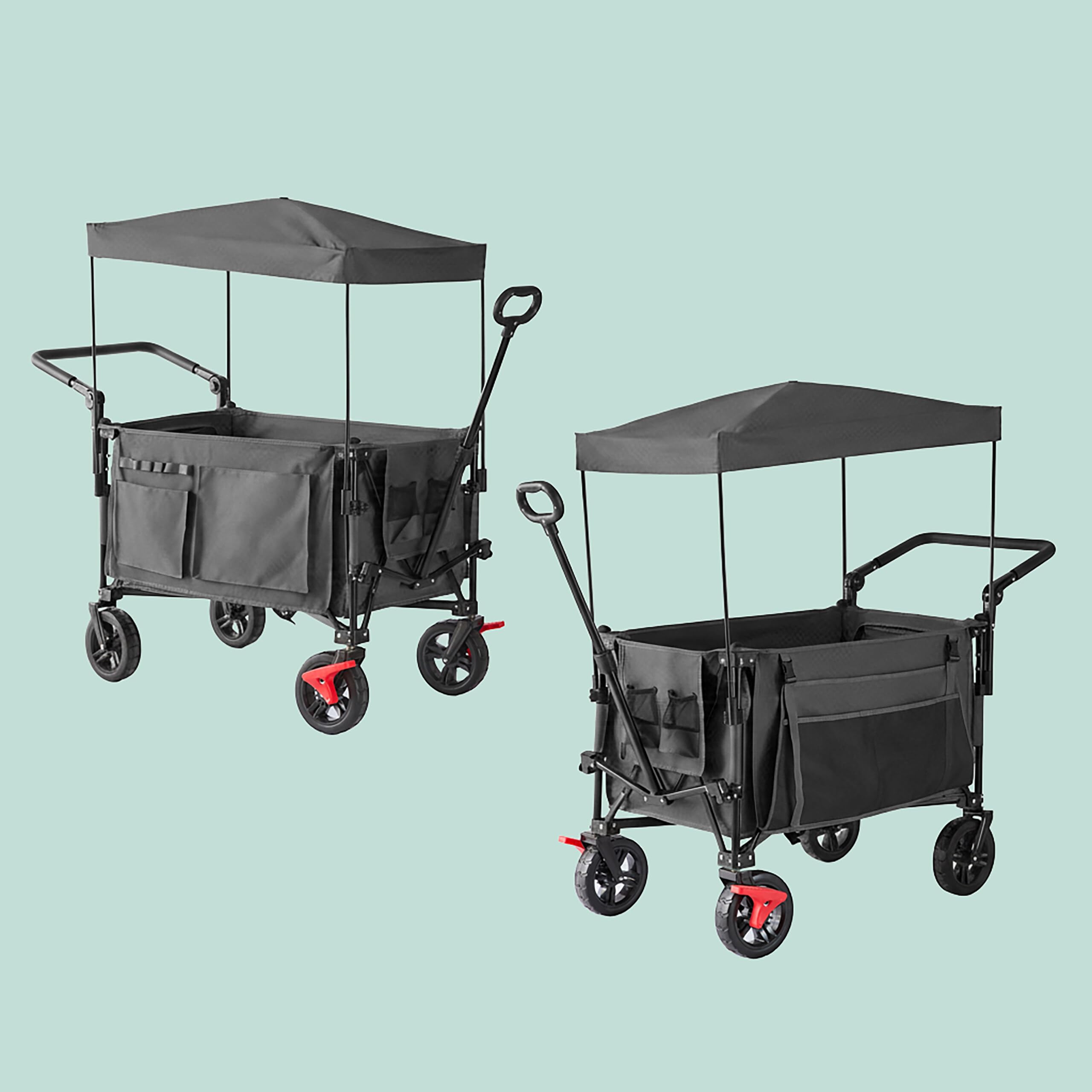 Relaxdays Carrello Pieghevole 150 kg, Tettuccio, Manico Telescopico, Ruote con Freno, Grigio 131x54x97 cm