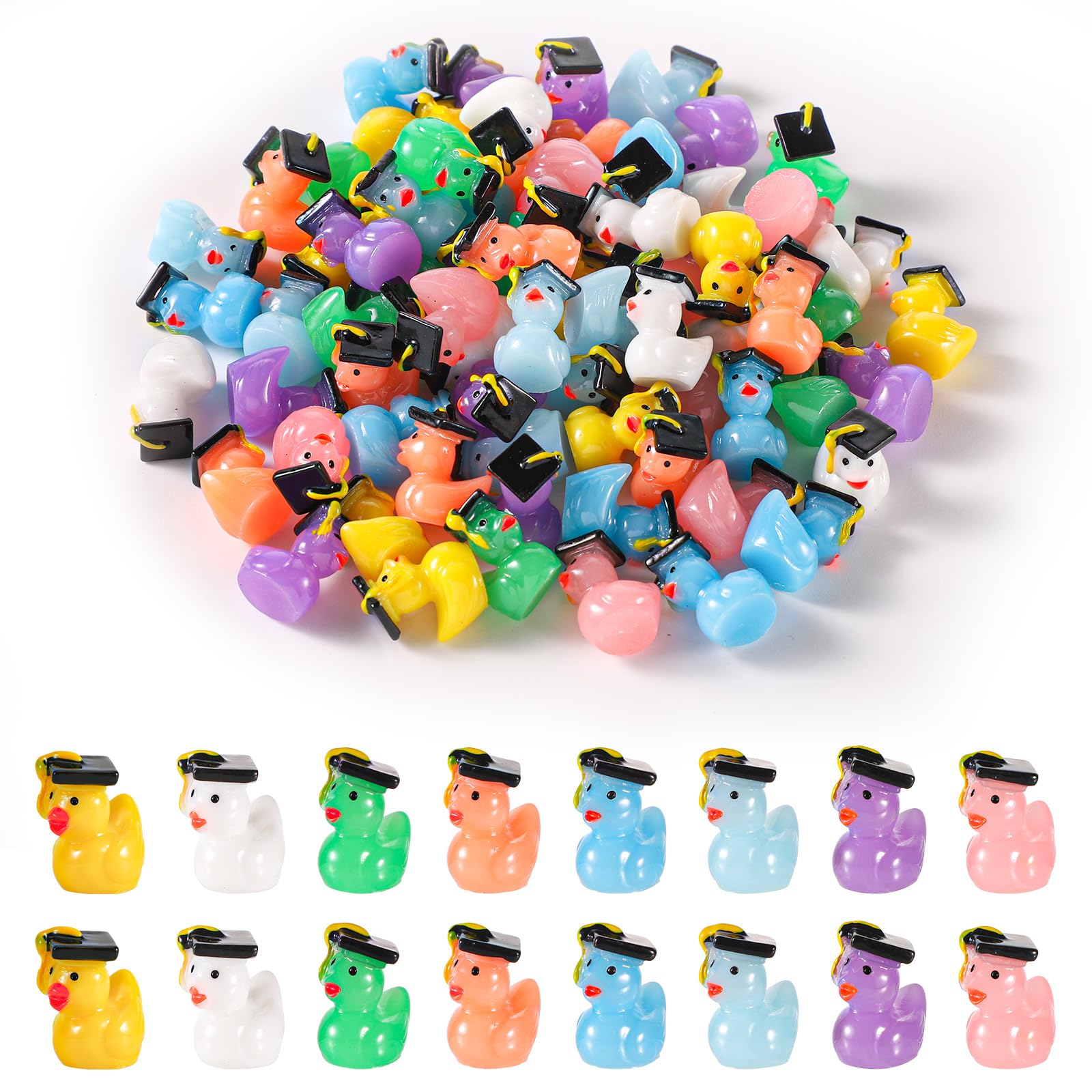 80pcs Mini Resin Ducks with Graduation Caps, Small Grad Ducks Graduation Resin Ducks Tiny Ducks Miniature Ducks Figurines Crafts Gifts for Home School