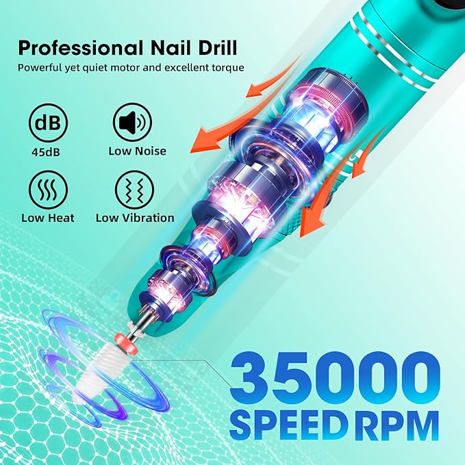 Taladro para Uñas Recargable 35000 RPM Inalámbrico Kit Profesional miniatura 3