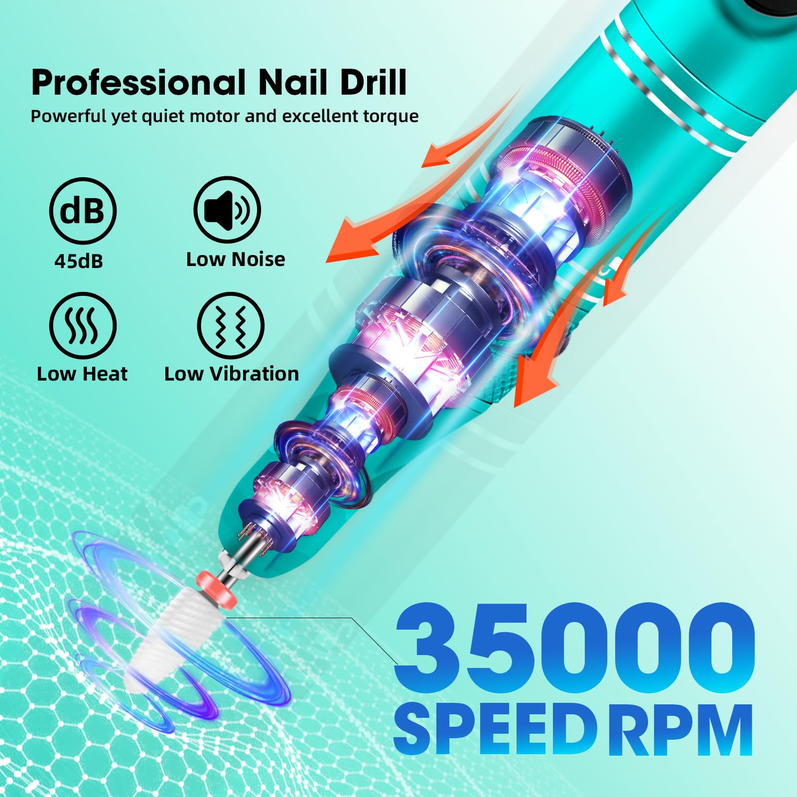 Taladro de uñas profesional inalámbrico 35000 RPM portátil recargable eléctrico Efile kit de archivos para uñas de gel acrílico, herramienta removedor de pulido de manicura, pedicura, pantalla LED