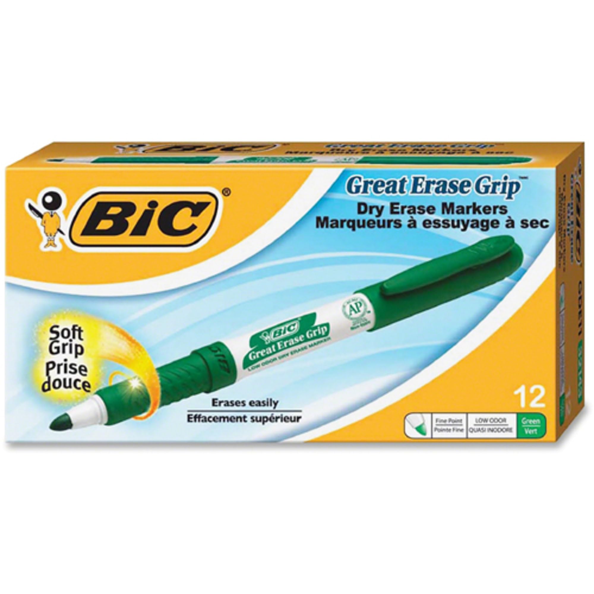 BIC Great Erase Grip - Pennarello cancellabile a punta fine, verde
