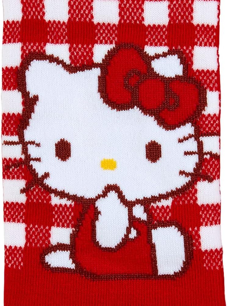 SANRIO Hello Kitty Checkered Ankle Socks - Red, Cartoon Pattern - Unisex, Medium, 7 Count - Girls Socks