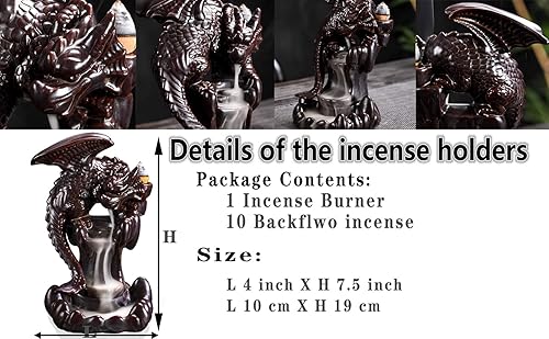 Miniatura 7 de Quemador de incienso de reflujo de dragón, soporte de incienso en cascada con 10 conos y 1 alfombra, estatua de ornamen, fuente de regalo para