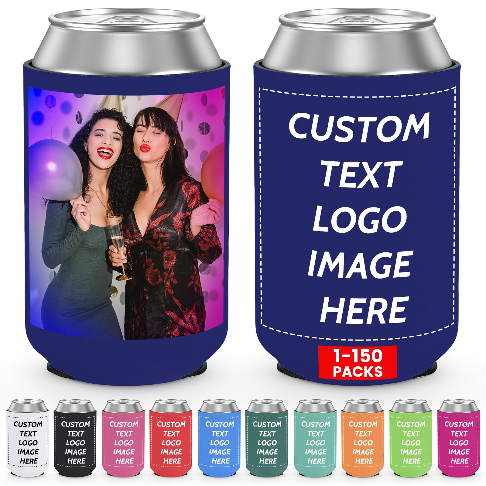 Valyria Custom Can Coolers Sleeves Bulk 150pcs Personalized Collapsible Insulated Can Cooler Drink Holder with Logo Image Text for Anniversary Wedding Birthday Party Fishing Picnics