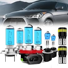 Headlight Bulbs License Plate Lights Fit For Hyundai Veloster 2013-2017, H7 High Beam + H11 Low Beam + 880 Fog Lights Halogen Light Bulb + License Plate Lights, Pack of 8