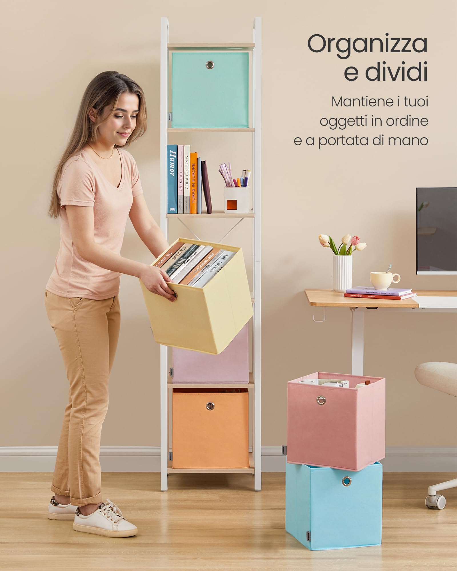 Set Di 6 Cubi Portaoggetti Pieghevoli In Tessuto, 28x28x28 Cm, Multicolore, Con Manici, Per Giocattoli, Vestiti, Libri E Organizzazione Casa